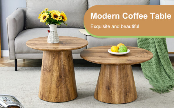 30ca85da8ddc4c9dab64734e4a4ab781_3e3eadc51882d9de2fbd95ddc209d26e Natural Wood Grain MDF Round Coffee Table - 21.6" Diameter, 19.7" Height.Natural Wood Grain Texture Sticker,Exquisite Wood Grain Surface,Flexible MatchingMRound Tabletop Design.