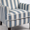 Upholstered Accent Chair, Vintage Armchair with Blue and White Striped Linen Fabric and Nailhead Trim for Living Room