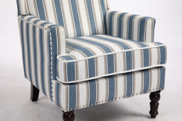 31b761563b364f8c8cfa4f43a37cfd32_133ab61e10ba50fd6eef224ece0d7c91 Upholstered Accent Chair, Vintage Armchair with Blue and White Striped Linen Fabric and Nailhead Trim for Living Room
