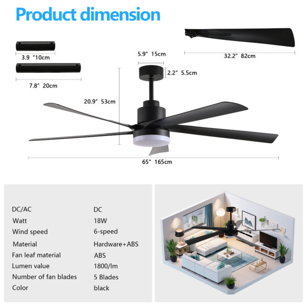 321aad5b3235498187262d0ed2ba1b6c_95f1d4eb68a278d8e71eb2d5c1a954cd 65 Inch Black Ceiling Fan with Light, 5-Blade Dimmable LED Ceiling Fan with Remote Control, Modern Quiet Design for Living Room and Bedroom (Silent/6-Speed/Reversible/DC Motor)