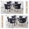 A 42-inch burn stone round table with stainless steel legs can accommodate 4 or 6 diners
