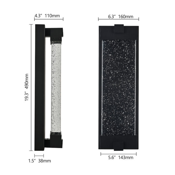332bcfa3b32c47e888158862411ff6c0_dbfd2f6cf62d2de5d02789ab00c3d0b6 19"(H) Black Aluminum Finish Outdoor Wall Light with Bubble Crystal Glass, LED Light Source, 3000K Warm Light, Weatherproof Exterior Sconce for Patio, Porch, or Garage (1-pack)