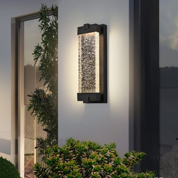 33316b29b44f4715b1dfe35df6d43979_927536db6e693d02cd723398695b34fe 19"(H) Black Aluminum Finish Outdoor Wall Light with Bubble Crystal Glass, LED Light Source, 3000K Warm Light, Weatherproof Exterior Sconce for Patio, Porch, or Garage (1-pack)