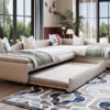 Upholstered Double Twin Size Daybed with Trundle and Drawer, Beige(Expected Arrival Time: 6.27)