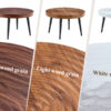 Modern Round Coffee Table - Annular Texture, Durable and Robust With a Diameter of 23.6 inches.Exquisite Suction Molding Process,Walnut Color Pattern Design,Black Sprayed Metal Leg.