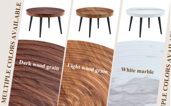 334d307e1e6643de9b6c62c011384661_f8ae51031a8638c232ede071e1d84678 Modern Round Coffee Table - Annular Texture, Durable and Robust With a Diameter of 23.6 inches.Exquisite Suction Molding Process,Walnut Color Pattern Design,Black Sprayed Metal Leg.