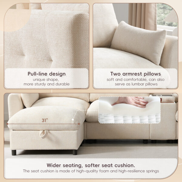 142'' Modular Sectional Sofa with Movable Storage Ottoman and Console,Cup Holder,Wide Seat,6 Seat U Shaped Couch,Oversized Chenille Sofa with USB Charger for Living Room,Apartment,2 Colors