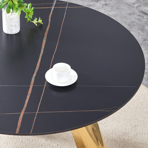 33cfd3eaf4fc4cda8a386fe8966d4c9f_30da617edcbedce20b76d298449bda3c The 42-inch stainless steel gold-plated flamed granite round table with seating for 4 or 6 people is perfect for dining, entertaining, or as a conference table