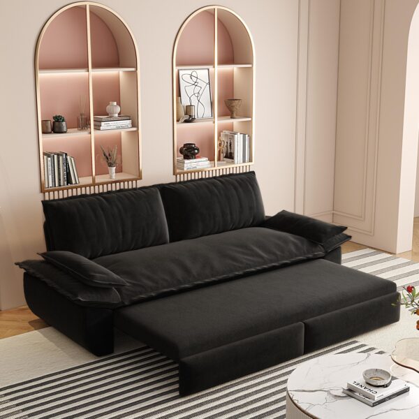 73.2" Queen Pull Out Sofa Bed,3-in-1 Convertible Sleeper Sofa,Multi-Functional Velvet Loveseat Bed,Black(Old Sku:W1885P154641/W1885P214788)