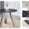 A 42-inch burn stone round table with stainless steel legs can accommodate 4 or 6 diners