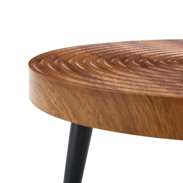 34372da6b2884442a2033333166d7d5b_13af60b20c61930873b4add3a283688a Natural Wood Grain Texture Round Coffee Table - Diameter 23.6 Inches.Exquisite Suction Molding Process,Natural Wood Grain Texture,Black Sprayed Metal Leg.