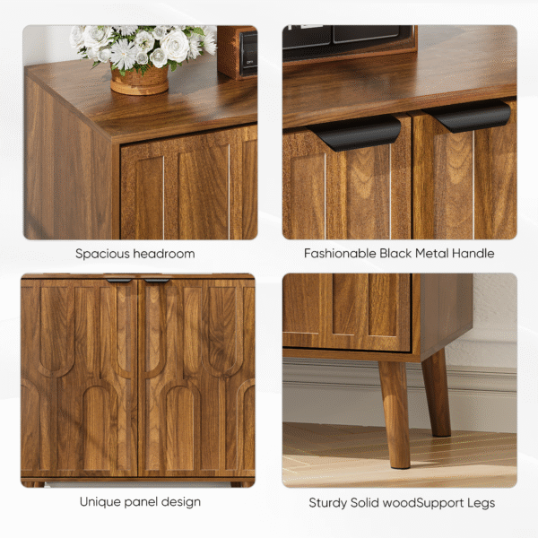 Sideboard Buffet Cabinet with Storage, Farmhouse Buffet Cabinet With Paper Clip Design, Wood Coffee Bar Storage Cabinet for Kitchen, Dining Room, Living Room, Entryway, Walnut,31.5" W