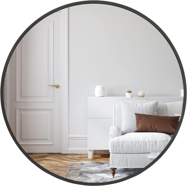 32 Inch Black Metal Framed Round Bathrrom Mirror for Wall.(W2203134044)