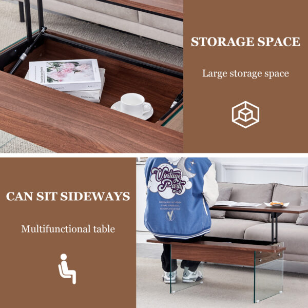 34c842529dfd438aa99329c9d8e51fb1_d493df5eee110eb888a5863bacbbc45c Multifunctional Lift Top Coffee Table -Dark Wood Color Grain Sticker, Essential for Modern Homes.Tempered Glass Legs,Lift Top Feature.Perfectly Fitting Into Living Rooms And Office.