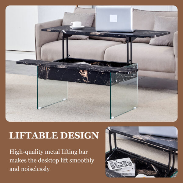 34de0986c55c468d8bdf61a0eb5648f9_8480f64c29892ff5bc3f0cfdf9284b99 Multifunctional Lift Top Coffee Table -Black Marble Pattern, Essential for Modern Homes.Tempered Glass Legs,Multiple Color Options,Lift Top Feature.Perfectly Fitting Into Both Living Rooms And Office.