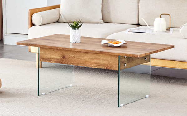 34f19a7fe56e48bf81cfb98ef0700ca5_97a5c87be9c84cffe36a848f049c87cf Multifunctional Lift Top Coffee Table -Light Wood Color Grain Sticker, Essential for Modern Homes.Tempered Glass Legs,Lift Top Feature.Perfectly Fitting Into Living Rooms And Office.