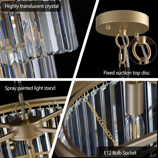 (Same as W1340P143192/L5007-500-G) 20" Luxury 3-Tier Crystal Chandelier, 7-Light Gold Frame Pendant Light, Elegant Ceiling Lighting for Living Room, Dining Room, Bedroom (No Bulbs)