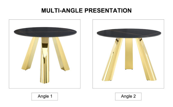 3522b47996ca415a88af0acb7ff35160_34c710aedadc97a8390c706a7c1e268a The 42-inch stainless steel gold-plated flamed granite round table with seating for 4 or 6 people is perfect for dining, entertaining, or as a conference table