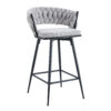Set of 2 Swivel Bar Stools with Breathable Linen Cushions - Light Gray Seat & Black Iron Frame, Counter Height Stools for Kitchen Island, Dining or Pub