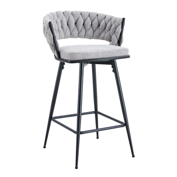 Set of 2 Swivel Bar Stools with Breathable Linen Cushions - Light Gray Seat & Black Iron Frame, Counter Height Stools for Kitchen Island, Dining or Pub