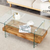 43.3 Inch Modern Two-Tier Coffee Table - An Elegant Combination of Clear Glass and Light Wood Texture Sticker.It can be used not only as a coffee table but also as a side table or display stand.