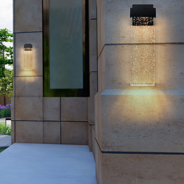 35ac6cb92f6d46ddb42c124766958284_827d00ee15fbdba38c67068335df572b 18"(H) 1-pack 12W Modern Outdoor Wall Light Fixture, Weatherproof LED Wall Sconce with Bubble Crystal, Black Finish, Up and Down Lighting for Porch, Patio, and Garden