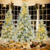 7.5FT Pre-Lit Spruce Snow Flocked Christmas Tree, Artificial Hinged Xmas Tree with 350 Multi-Color LED Lights, 8 Flashing Modes &1389 Snow Branch Tips, Holiday Office Home Décor