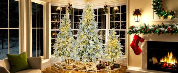 361f539d392f4719b7108043e783fb7f_e4f4aaa3ef79183ee7c019b136083d3b 7.5FT Pre-Lit Spruce Snow Flocked Christmas Tree, Artificial Hinged Xmas Tree with 350 Multi-Color LED Lights, 8 Flashing Modes &1389 Snow Branch Tips, Holiday Office Home Décor