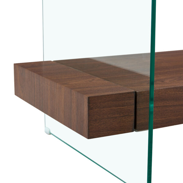 36985119aa5545daa3f24af2dbbb7aea_f2151e8b254477100ba5109e62bcdd27 43.3 Inch Modern Two-Tier Coffee Table - An Elegant Combination of Clear Glass and Dark Wood Texture Sticker.It can be used not only as a coffee table but also as a side table or display stand.