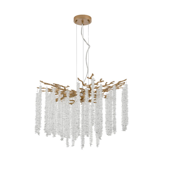 24-inch Modern Golden Pendant Light with Cascading Crystal Strands, Ideal for Living Room, Dining Room and Foyer, High-End Decorative Lighting Fixture (Bulb Not Included)