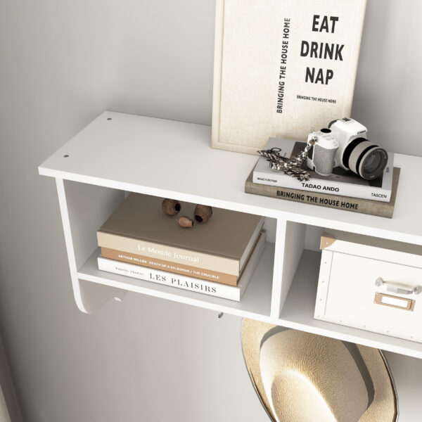 37960cc3ce894f10bcb813e62e6befbb_69292313850de1244403c7a3a6ff3507 White Entryway Wall Mounted Coat Rack with 4 Dual Hooks Living Room Wooden Storage Shelf