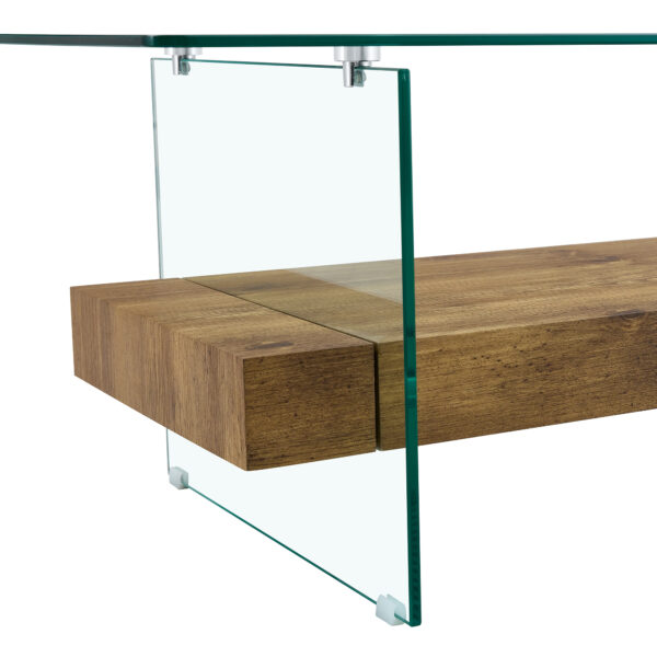 3814a9d2e8e44f9b9e51c775b29f74f0_45a27a49dd5eb8657416b90c8e5ae364 43.3 Inch Modern Two-Tier Coffee Table - An Elegant Combination of Clear Glass and Light Wood Texture Sticker.It can be used not only as a coffee table but also as a side table or display stand.