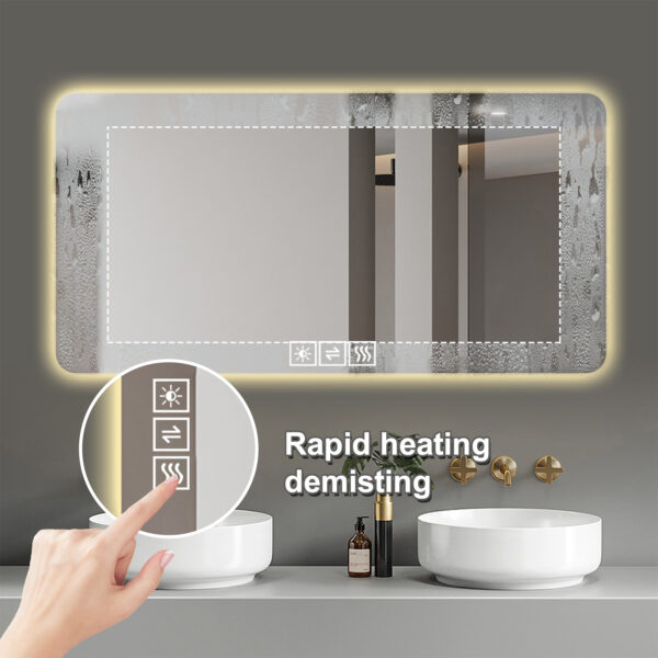 48*24in  LED bathroom mirror, corrosion-resistant, three-color dimmable, backlit mirror with one-touch demist function