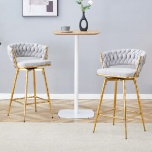 Two sets of swivel bar stools with breathable cotton and linen soft cushions, electroplated metal frames without rust, suitable for restaurant and bar use, as well as for casual seating in living room