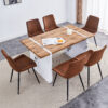 Natural Wood Grain MDF Dining Table - 55"x31.5" Stable Design.Suitable For Various Modern Home Decor Styles.Splicing structure design,Wood Textured Desktop,White Marble Patterned Table Legs.