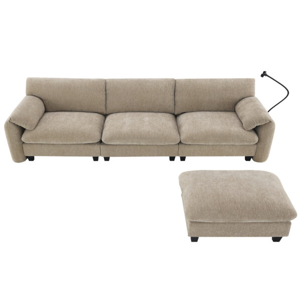 [VIDEO Provided] 108" Modular Sectional Sofa, L-Shape with 31.5" Extra-Wide Seat Cushion, USB and Type-C Charger, Phone Holder and 2 Side Storage Pockets, Free Movement Ottoman, Striped Chenille