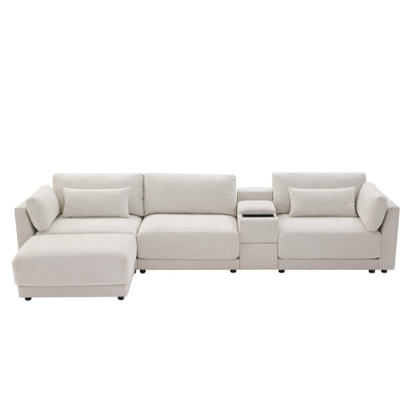 [VIDEO+NEW]124'' Modular Sectional Sofa with Storage Console and Movable Ottoman,33'' Wide Seat,4 Seat L Shaped Chenille Couch,Reversible Comfy Sofa with USB Charger for Living Room,Apartment,2 Colors