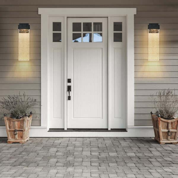 39045a42ad4a4bc1b9e881adfb23b269_40d761c9bb38b67a7342e2865f7f6440 18"(H) 1-pack 12W Modern Outdoor Wall Light Fixture, Weatherproof LED Wall Sconce with Bubble Crystal, Black Finish, Up and Down Lighting for Porch, Patio, and Garden