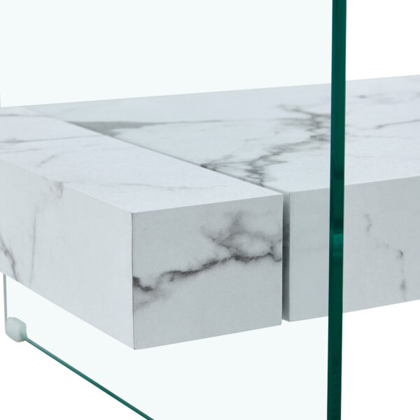 393c6921c22643c79403101b9f810b9e_d00a0e5c6ae29eac12d14b025bd7ce06 43.3 Inch Modern Two-Tier Coffee Table - An Elegant Combination of Clear Glass and White Marble Pattern.It can be used not only as a coffee table but also as a side table or display stand.