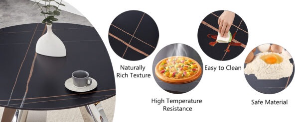 393f4a30988044c7b025bb354a056b67_cbaad3b8cab53e54cae6648c6c7051d8 A 42-inch burn stone round table with stainless steel legs can accommodate 4 or 6 diners