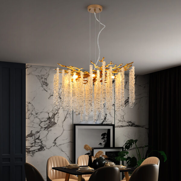 24-inch Modern Golden Pendant Light with Cascading Crystal Strands, Ideal for Living Room, Dining Room and Foyer, High-End Decorative Lighting Fixture (Bulb Not Included)