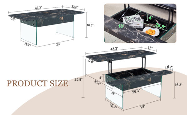3a046e37f31f485aa5704dfeffad7fbe_40150eaea0aaeedf9ce47bcdf4ef6ded Multifunctional Lift Top Coffee Table -Black Marble Pattern, Essential for Modern Homes.Tempered Glass Legs,Multiple Color Options,Lift Top Feature.Perfectly Fitting Into Both Living Rooms And Office.