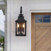 23"(H) 2-Pack Outdoor Wall Lantern Light – Vintage Black Metal Sconce with Clear Seeded Glass for Porch, Patio, and Garden (Bulb Not Included)