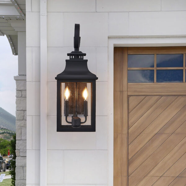 3a30ff624dd443ca86a20e582a328fef_91b95c319b47a96e1dfa30c0afc9d18a 23"(H) 2-Pack Outdoor Wall Lantern Light – Vintage Black Metal Sconce with Clear Seeded Glass for Porch, Patio, and Garden (Bulb Not Included)