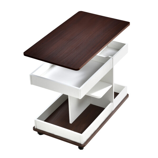 U-Can Adjustable End Table with Wheels, Modern Multifunctional Sofa Side Table with Lift-Top, 360°Rotating Top and Storage Space for Living Room, Small Space