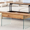 Multifunctional Lift Top Coffee Table -Light Wood Color Grain Sticker, Essential for Modern Homes.Tempered Glass Legs,Lift Top Feature.Perfectly Fitting Into Living Rooms And Office.