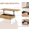 Multifunctional Lift Top Coffee Table -Light Wood Color Grain Sticker, Essential for Modern Homes.Tempered Glass Legs,Lift Top Feature.Perfectly Fitting Into Living Rooms And Office.