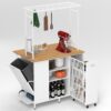 Kitchen Island with Storage Space, Breakfast Bar with Folding Flip-Up Panel, Large Storage Cabinet Shelves and Drawers, Large Coffee Bar Table with Hooks, White