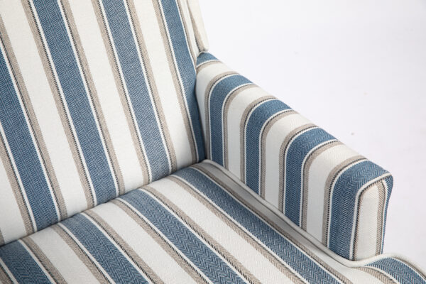 3b87c9a32e3b441bba74fcbaa0e553c6_2f92618cbe591b17b779929e7e88ad53 Upholstered Accent Chair, Vintage Armchair with Blue and White Striped Linen Fabric and Nailhead Trim for Living Room
