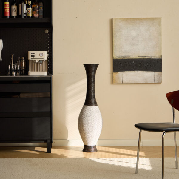 3bfff2f367054ab19a3dc638f4f524a1_335d397bf0fa5156e22a26e77e52d5eb 39-Inch Tall Standing Designer Floor Vase - Durable Artificial Rattan - Elegant Two-Tone Dark Brown Finish - Ideal Decor Accent for Living Room, Bedroom, Entryway - Stylish Home Decor Statement Piece
